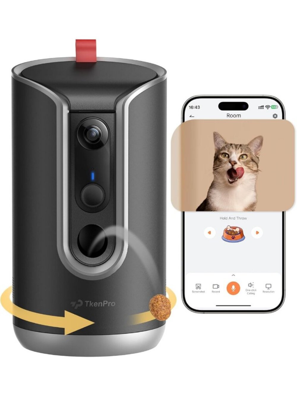 2K Pet Camera Treat Dispenser with 360° Auto Tracking, 2-Way Talk & Motion